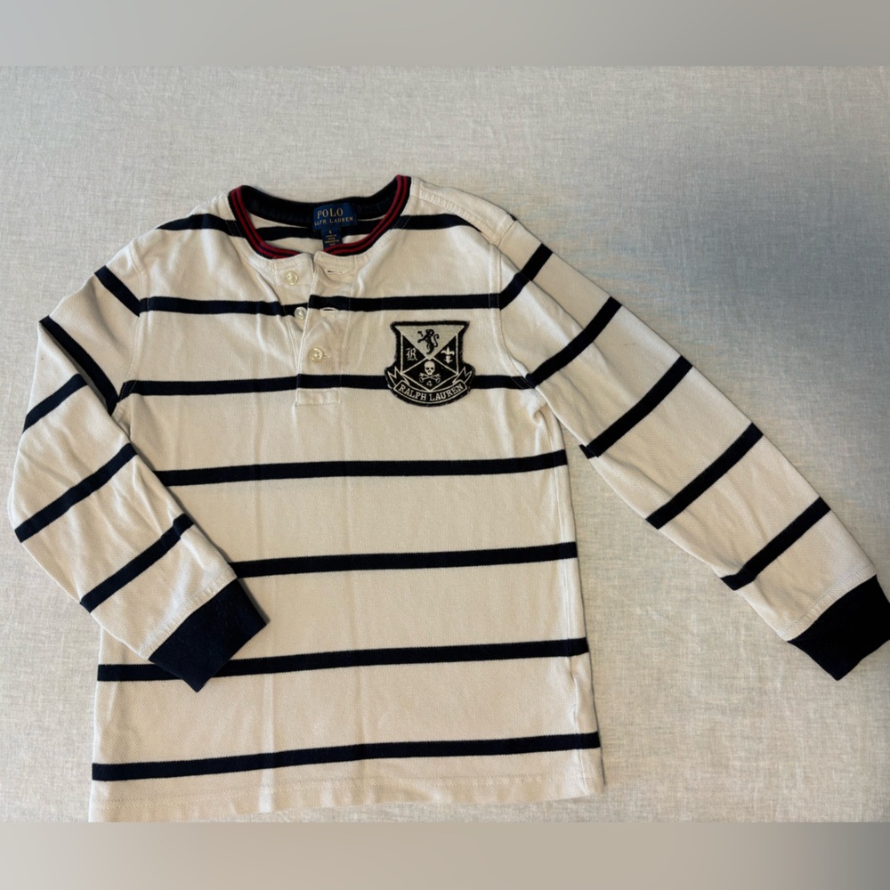 Polo by Ralph Lauren Navy and Cream Striped Shirt - 6
